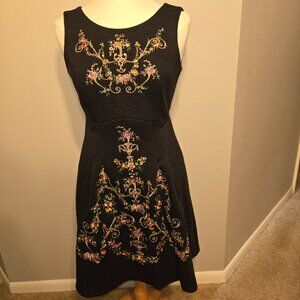 DEX Black Dress Embosses Embroidered Women's Medium